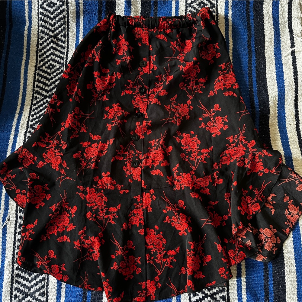 Floral Black and Red Button-Up Shirt